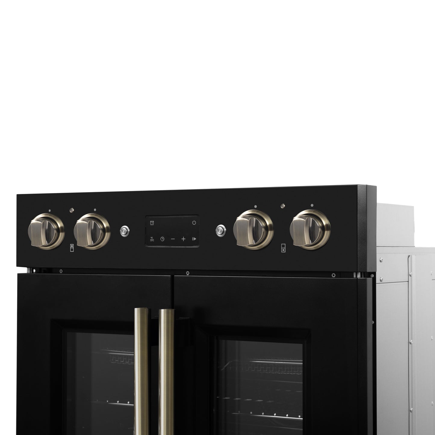 Forno Asti 30-Inch Double Electric Wall Oven with Upper French Doors in Black & Antique Brass, 7.36 cu. ft. Dual True Convection, 7,200W, Air Fry, Sous Vide, Self-Clean