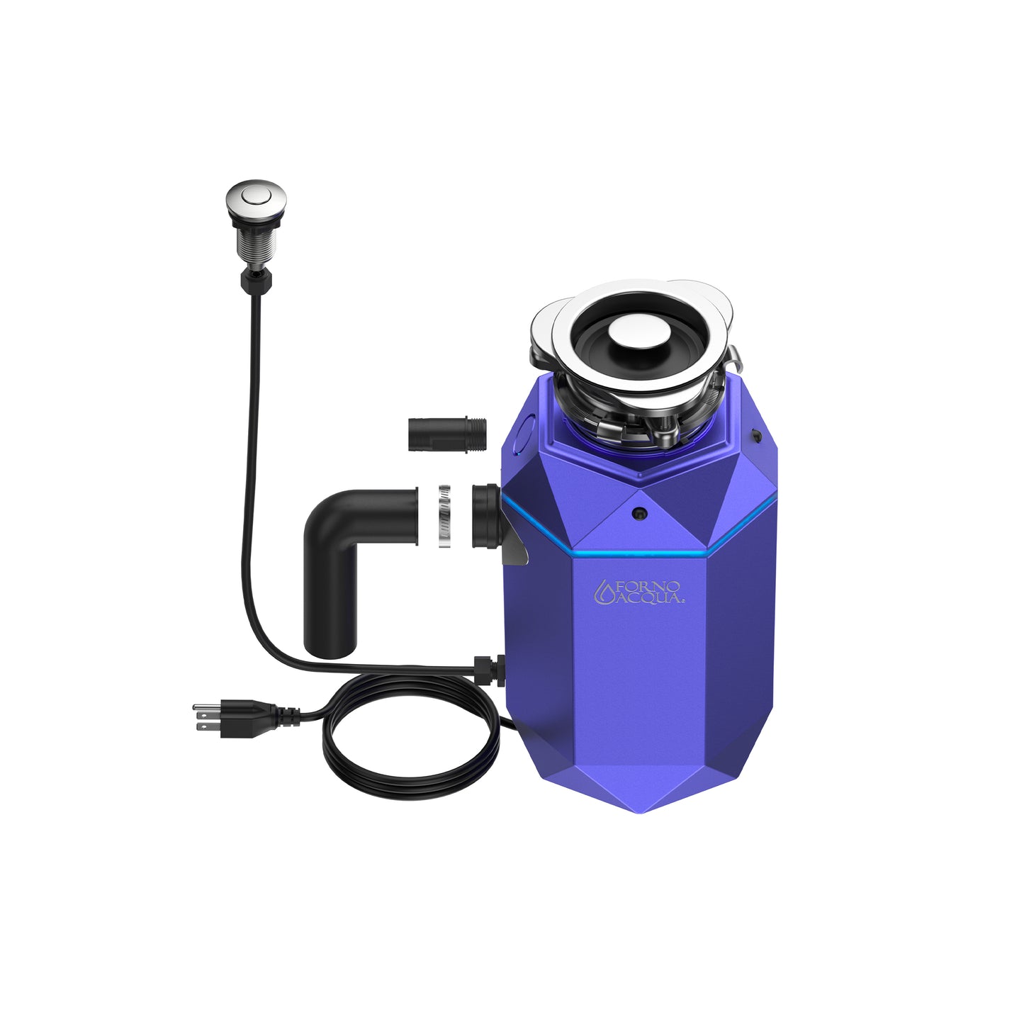 FORNO ACQUA BrightDIAMOND Amethyst 1HP Super Quiet Garbage Disposal Corded with Motion Sensor Cabinet Light & Pre-Wired Air Switch