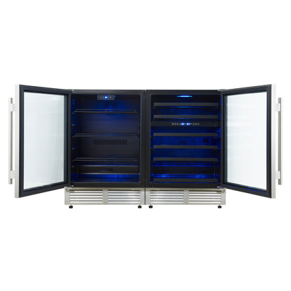 Forno Gemello 48 Inch Side-by-Side Wine and Beverage Cooler in Stainless Steel, French Door, 9.6 cu. ft.