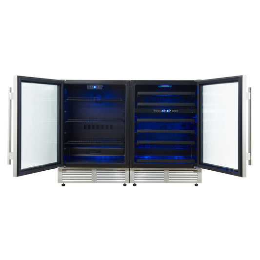 Forno Gemello 48 Inch Side-by-Side Wine and Beverage Cooler in Stainless Steel, French Door, 9.6 cu. ft.