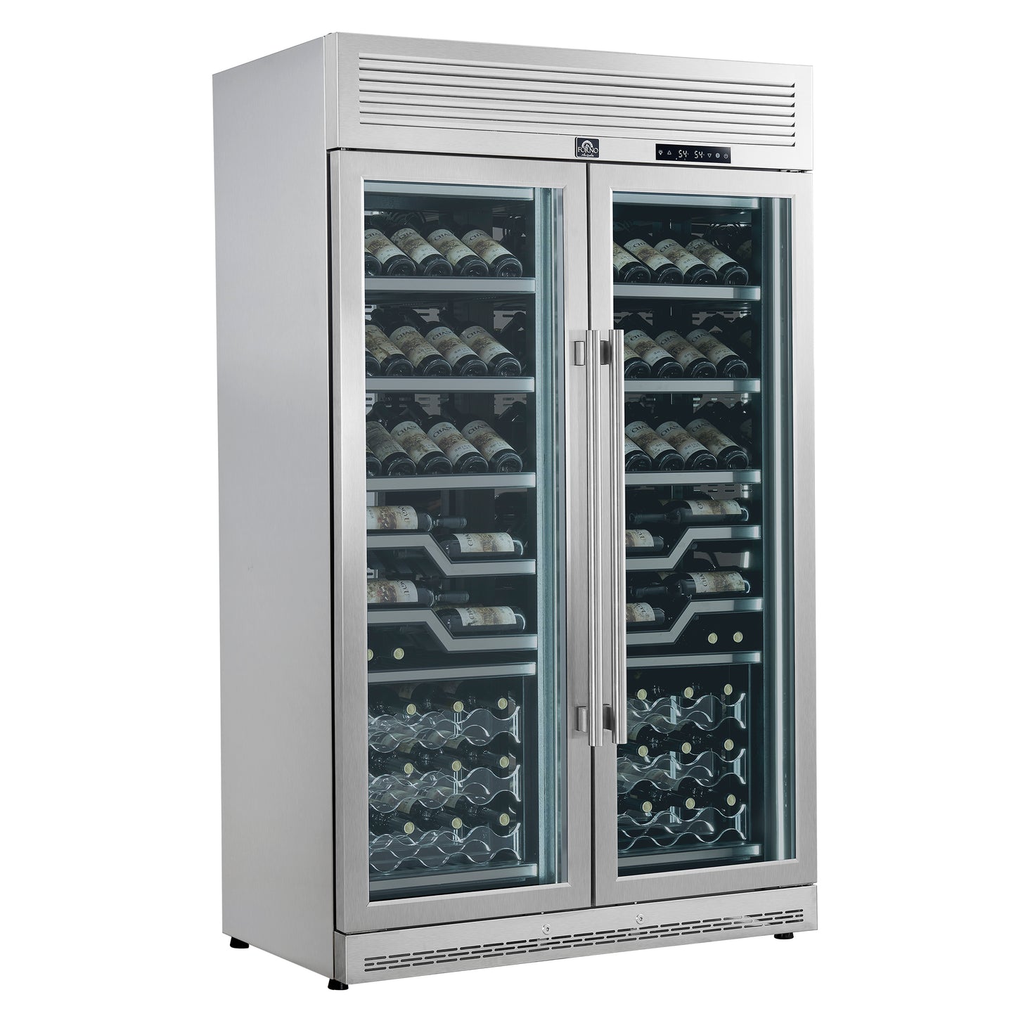 FORNO Abruzzo 48-Inch Dual Zone Wine Cellar, 102 Bottles, 24 cu. ft., Clear Acrylic Holders & Stainless Trim Shelves
